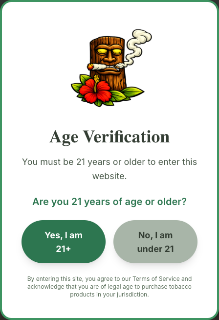 One Stop Smoke Shop age-verification screen asking visitors to confirm they are 21 or older.